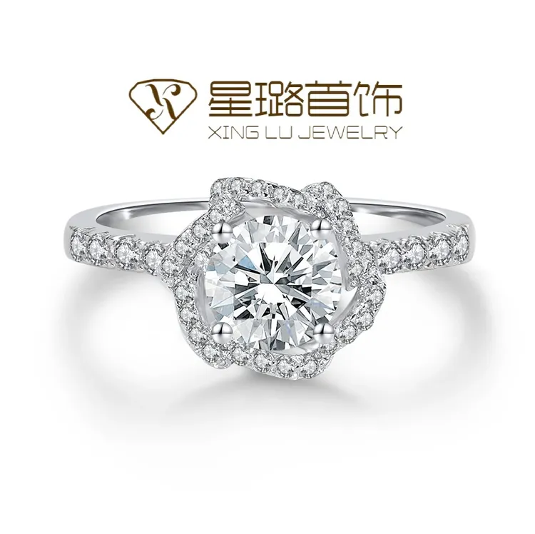 925银莫桑石戒指 【绽放】星璐首饰气质手捧花戒指戒指订婚闭口饰品