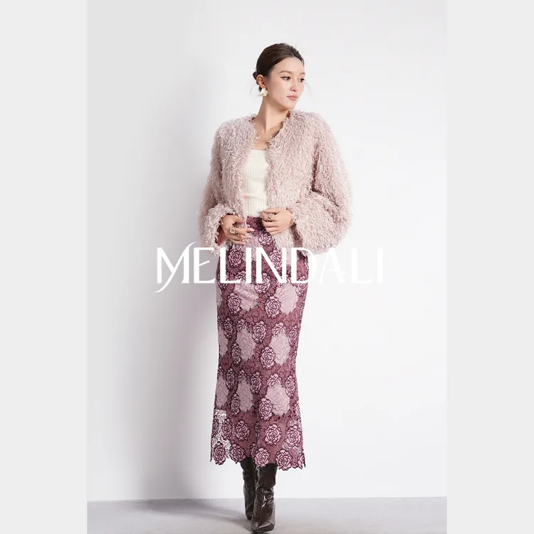 Melinda Li【东方花境】新中式玫瑰蕾丝绣花合体包臀开衩中长款半裙