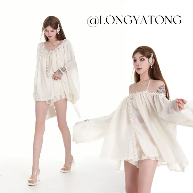 龙牙童推荐【宫廷旧梦】法式甜妹夏季名媛套装蕾丝轻奢薄款性感气质