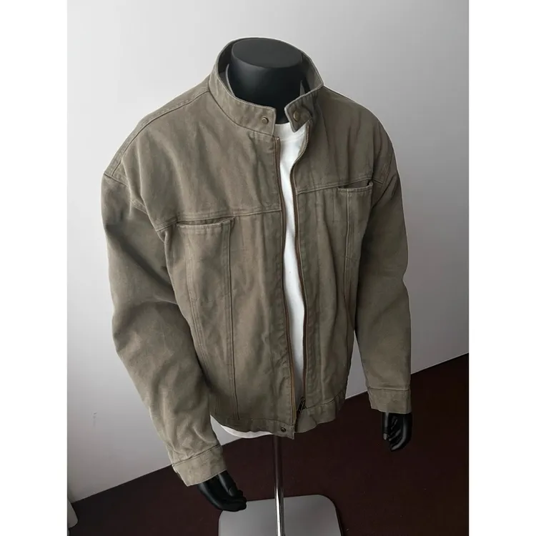 2025新款美式复古哈灵顿做旧短款Boxy外套男女cleanfit立领夹克潮