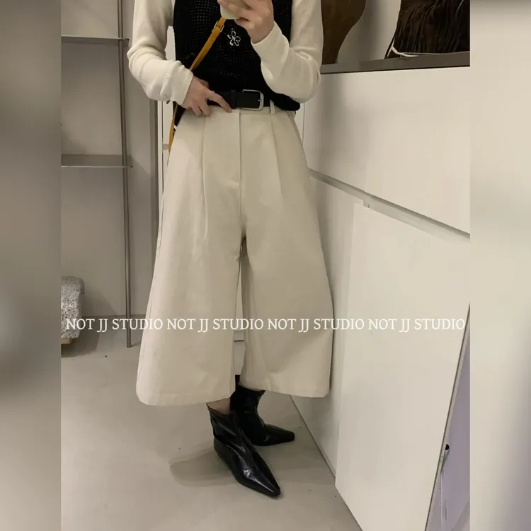不是JIANJIAN【行随原风】配腰带简约高级休闲显瘦阔腿八分裤