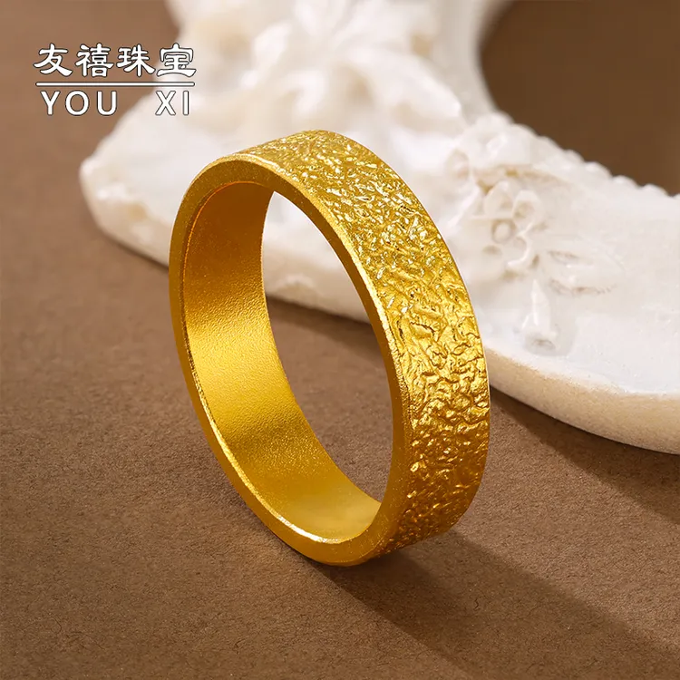 友禧纪古法黄金戒指纸醉金迷足金999纯手工錾刻男女情侣对戒尾戒