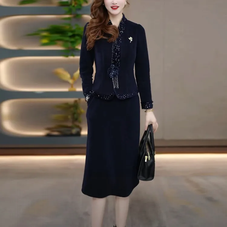 雪花绒加厚保暖打底裙2025冬季新款高级感时尚假两件内搭连衣裙子