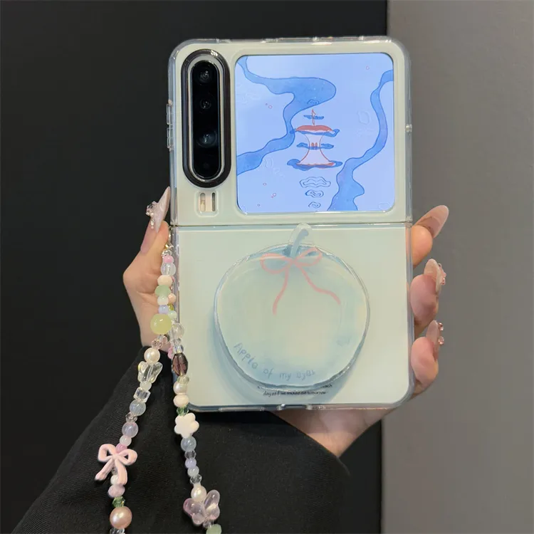 适用华为purax折叠屏典藏版手机壳pocket2渐变蓝苹果磁吸支架链条