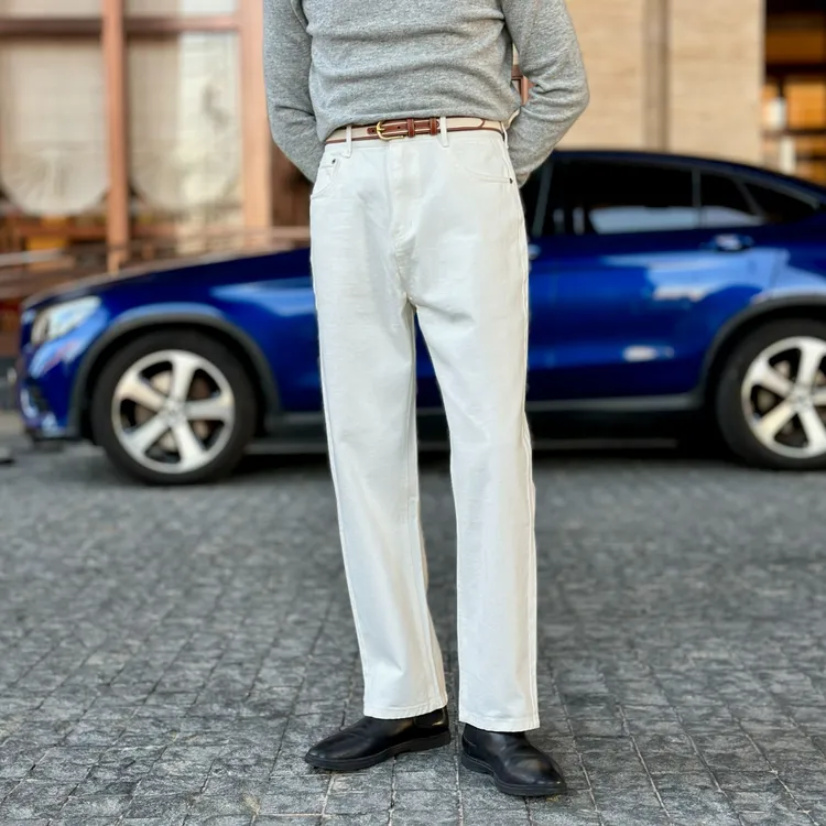 意式复古气质白色直筒牛仔裤时尚潮流休闲百搭长裤男