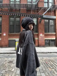 【后巷密码】灰色印花长袖毛衣女秋季宽松慵懒显瘦上衣