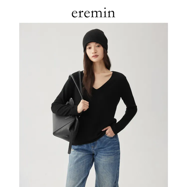 DE Mincollection深V毛衣/细支羊绒羊毛舒适亲肤显瘦打底衫59123