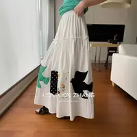 （燕窝多多）纯棉清凉夏季韩版减龄贴图刺绣花边低腰a字半身裙C675