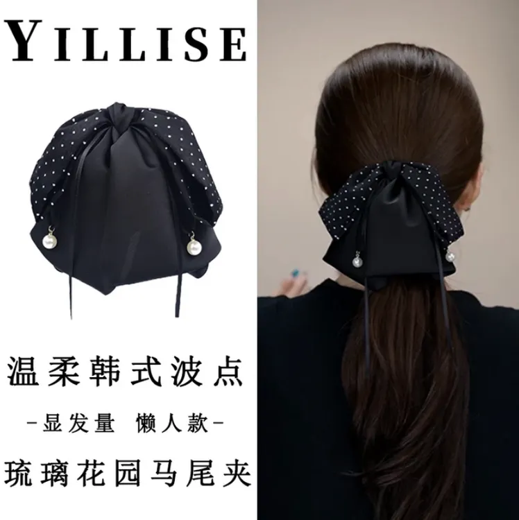 Yillis【琉璃花园】韩系波点风格蝴蝶结马尾抓夹百搭发饰YL1563