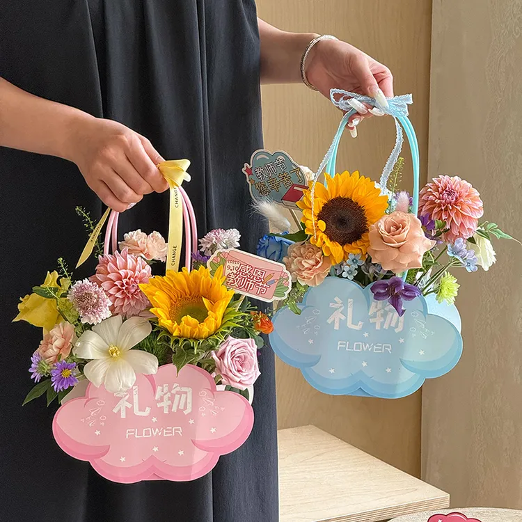 礼物手提袋 内有防水涂层 向日葵康乃馨diy手提袋