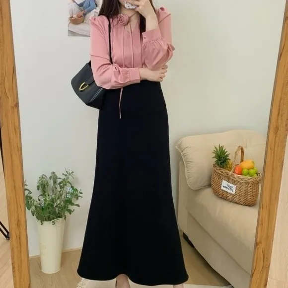 c大码黑色时尚高腰包臀半身裙女胖mm宽松显瘦中长款a字鱼尾裙