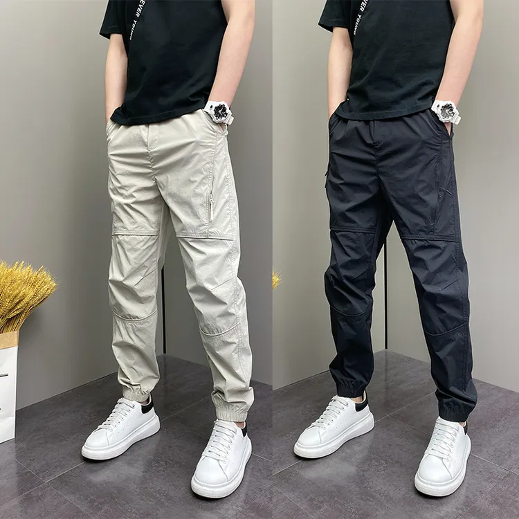2025年夏季薄款潮流韩版痞帅束脚裤个性设计感拉链青年男士休闲裤