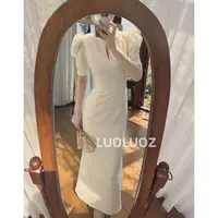 【现货】LUOLUOZ【初晴烟雨】新中式气质镂空泡泡袖长款连衣裙H81530