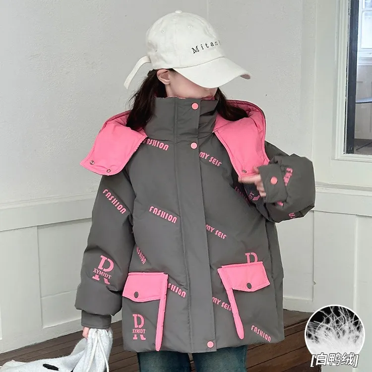 巴拉开门女童羽绒服冬季新款洋气大儿童装加绒加厚白鸭绒韩版女童