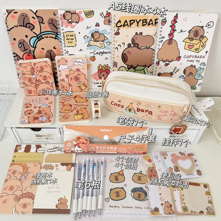 卡皮巴拉文具豪华大礼包笔袋大容量多层学生ins高颜值可爱