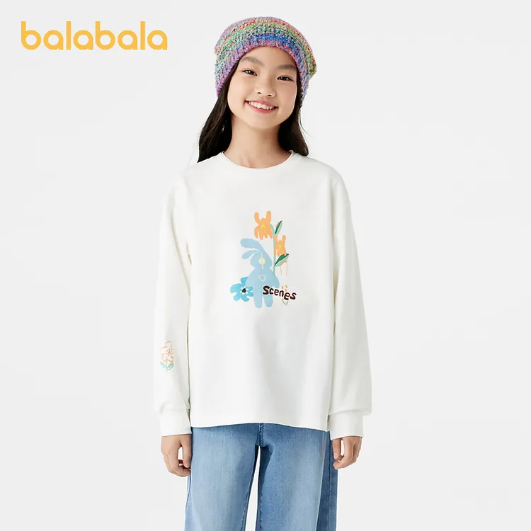 巴拉巴拉童装女童长袖t恤儿童秋装大童印花甜美舒适洋气休闲上衣