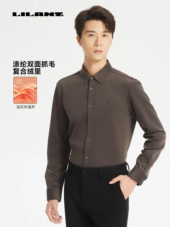 衬衫男士冬季长袖尖领透气双面春季男装休闲秋冬修身男式纯色