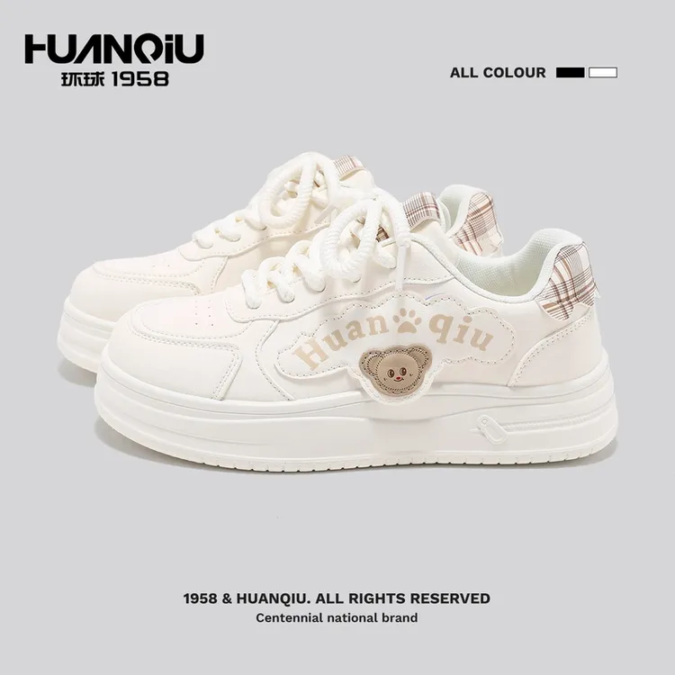 环球爆款学生百搭休闲板鞋个性时尚女鞋格纹拼接厚底增高小白鞋