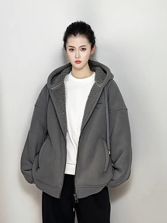【JIUPIN】秋冬季连帽双面纳米摇粒绒卫衣外套加绒加厚百搭-W780