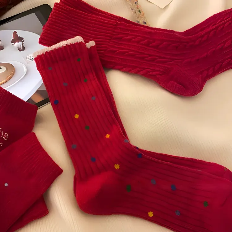 【暖冬本命红】祝你有始料不及的运！气红色袜子女生本命年中筒袜子