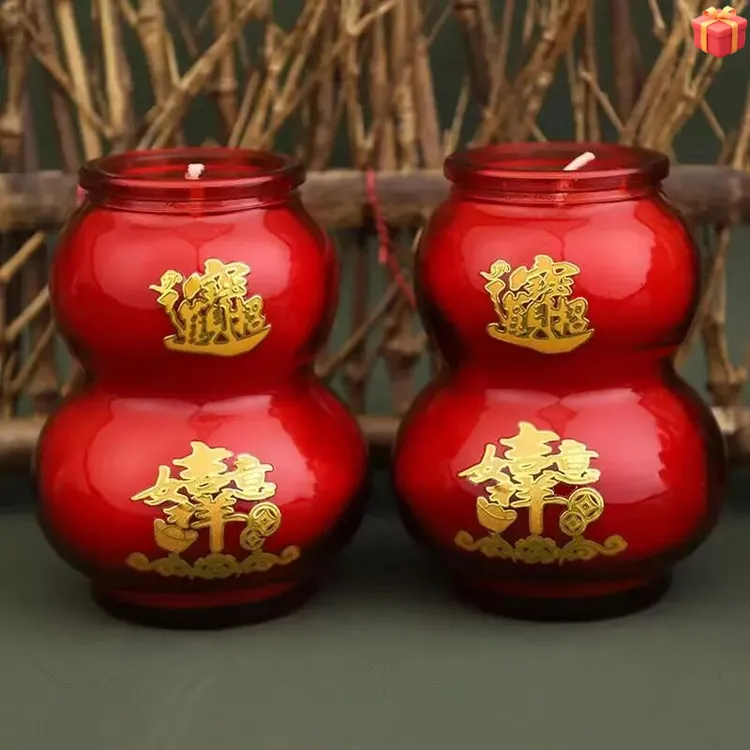 酥油灯家用室内供佛灯防风玻璃杯葫芦蜡烛佛前无烟长明灯节日蜡烛