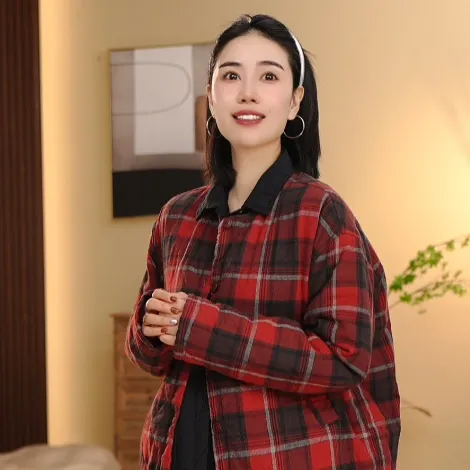 BEIJU 2025韩版宽松格纹棉袄百搭减龄复古格子棉服外套女5162