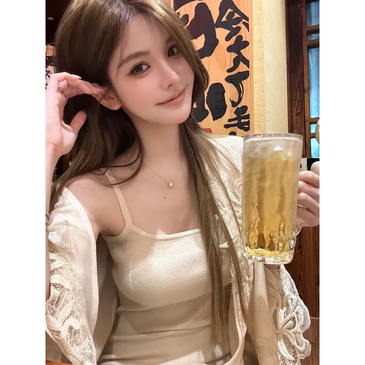 FAY【樱草香】秋季新款淑女蕾丝拼接针织吊带鱼尾裙裙套装