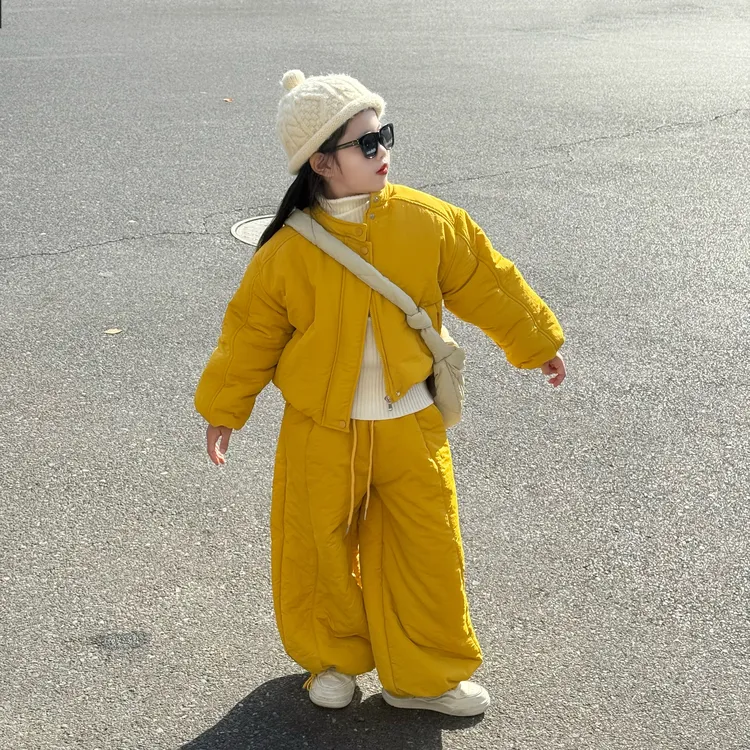 女童冬季韩版加厚棉服外套束脚阔腿裤中大童女孩保暖时尚两件套潮