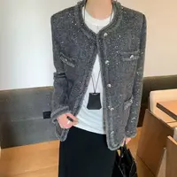 【蛋娘专属】法式名媛亮丝灰色小香风外套女秋冬气质高级感上衣