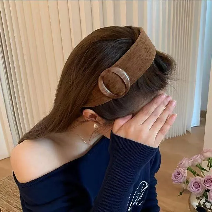 法式玳瑁色扣子丝绒宽边发箍丝绒复古咖色系百搭气质高级感头箍女