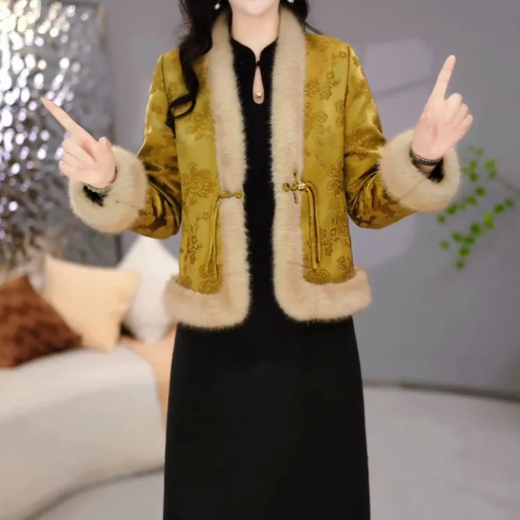 雪花绒两件套2025秋季新款时尚气质修身显瘦新中式外套连衣裙套装