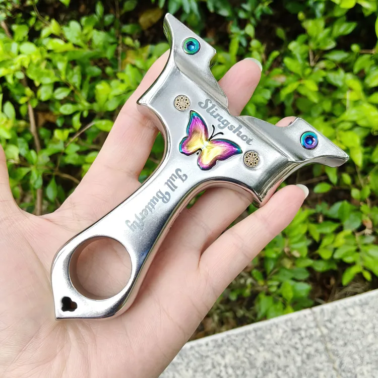 新款越南直板弹弓六代炫彩蝴蝶弓快压不锈钢亮面光头同款