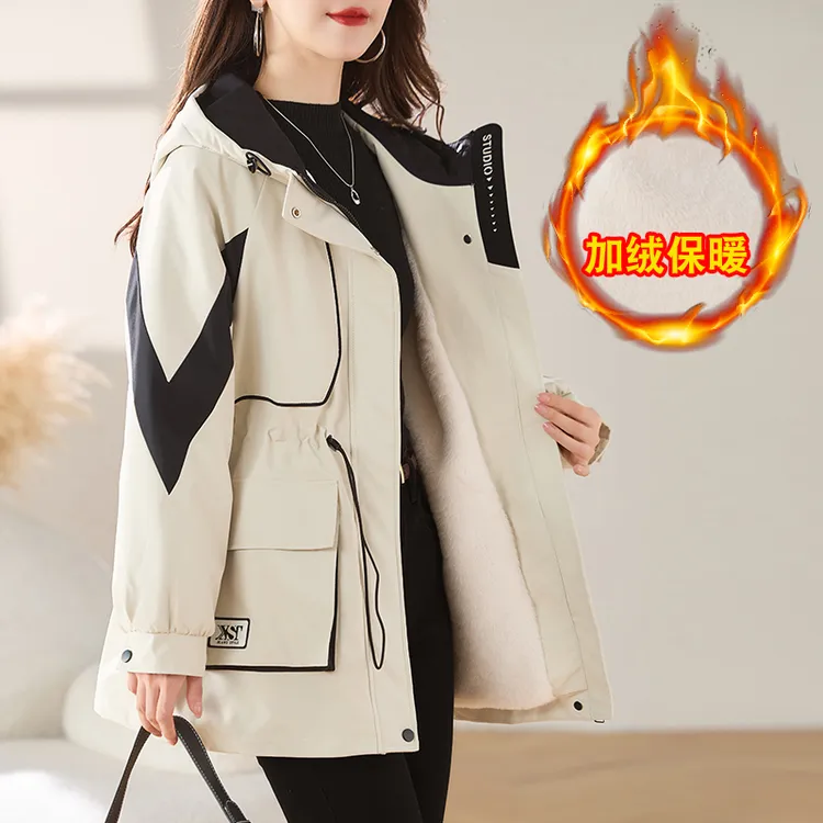 现货！加绒加厚冬季新款棉衣中长款外套女保暖派克服