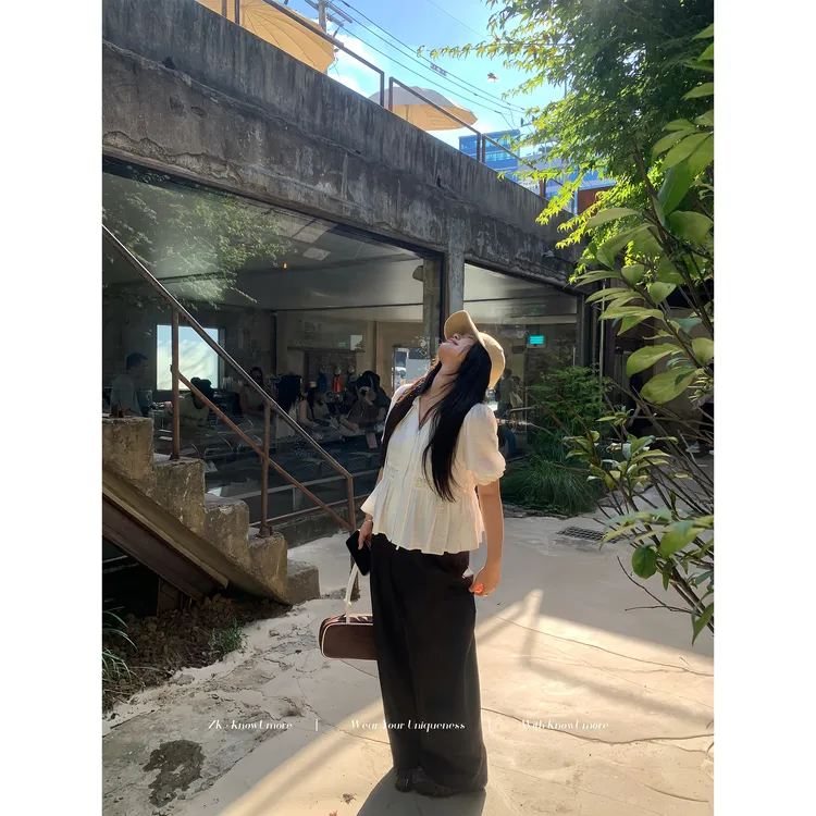 知葵微胖定制【少女维纳斯】初秋韩系荷叶领蕾丝拼接百搭衬衫CS4326