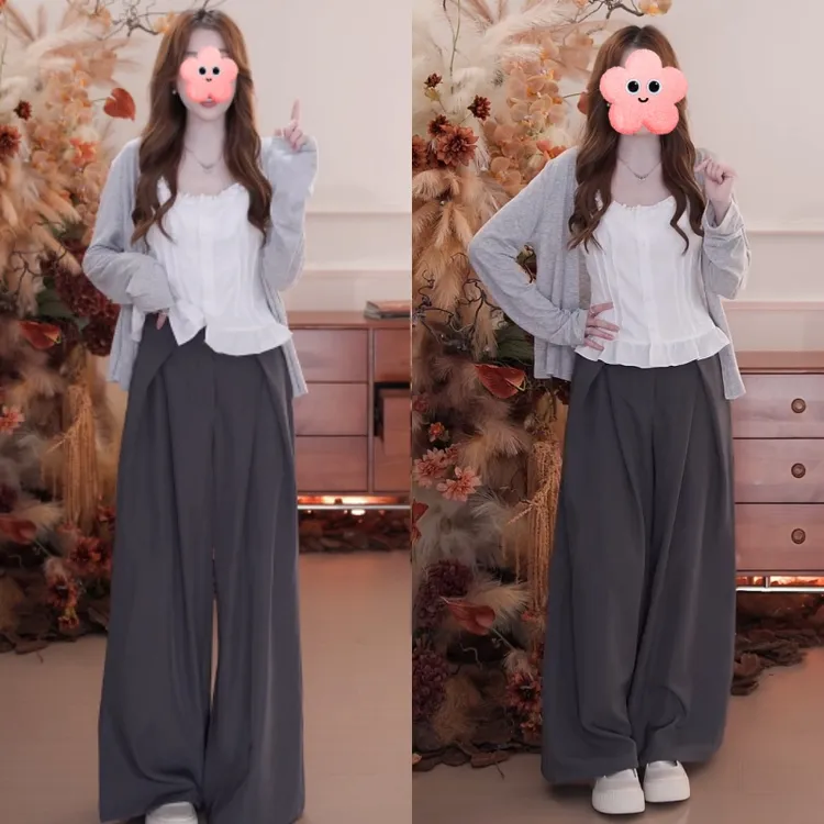 2025木耳边吊带背心花边圆领修身上衣+针织衫+休闲裤LK2505343