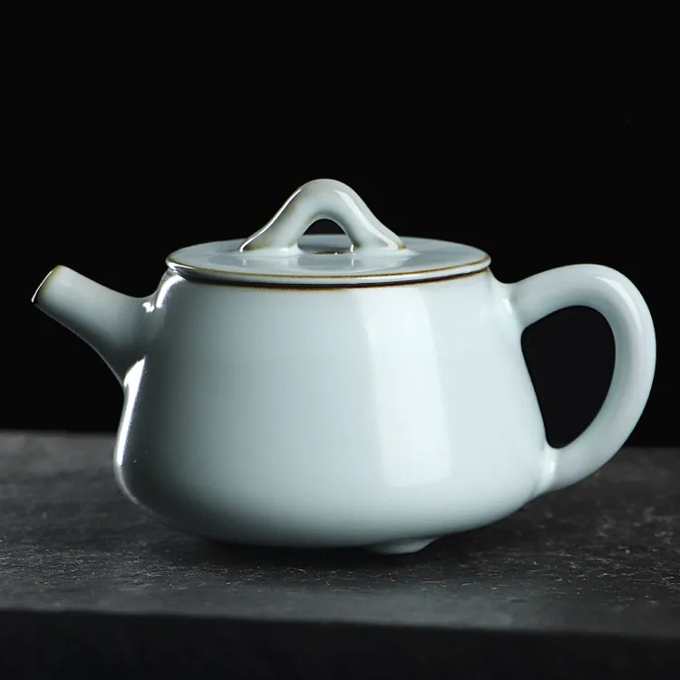 凝香阁 茶养开片铁胎天青汝窑大石瓢壶 冰裂釉茶具中式大号泡茶壶