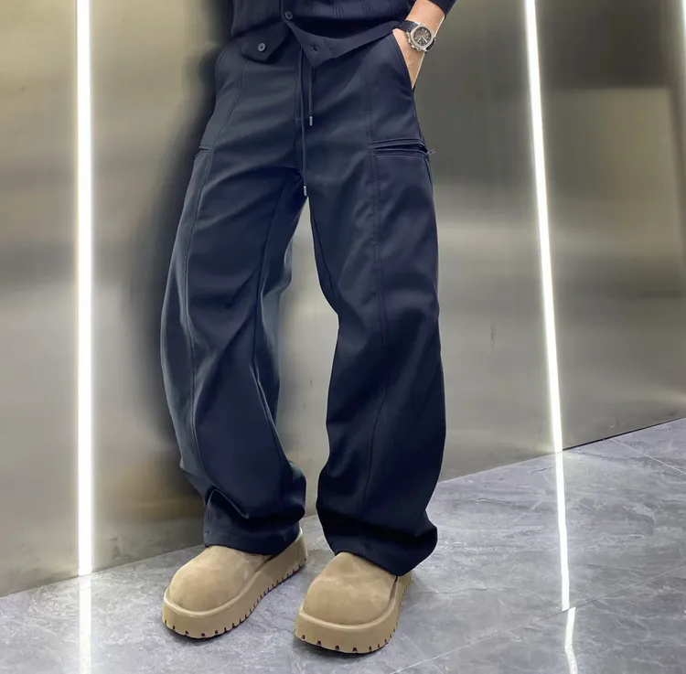 冬季立体裁剪弯刀裤美式宽松工装休闲裤伞兵裤痞帅松紧腰薄绒长裤