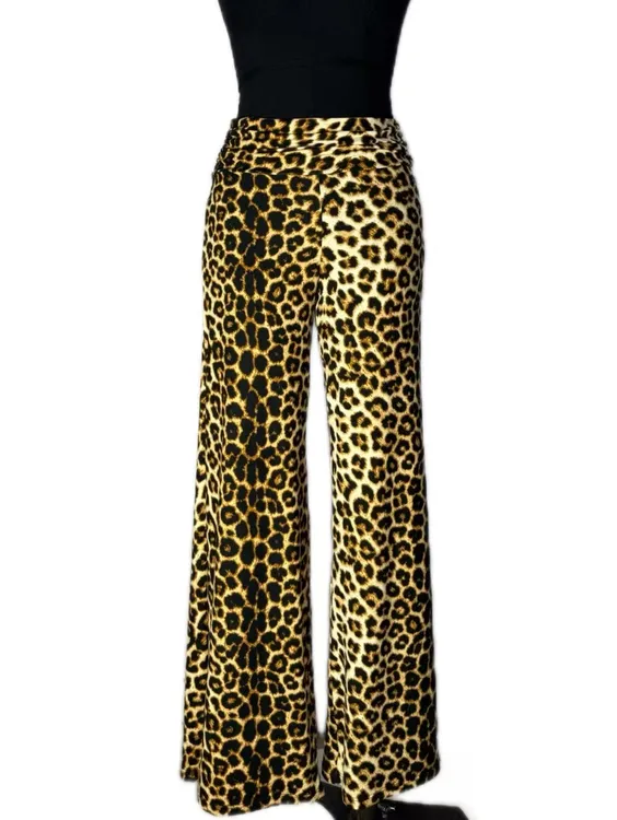 肚皮舞豹纹印花阔腿裤两侧开叉沐熙佳新品