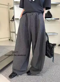 米满满-奶油欧尼（4377#）极简中线毛呢弯刀裤（不配腰带）