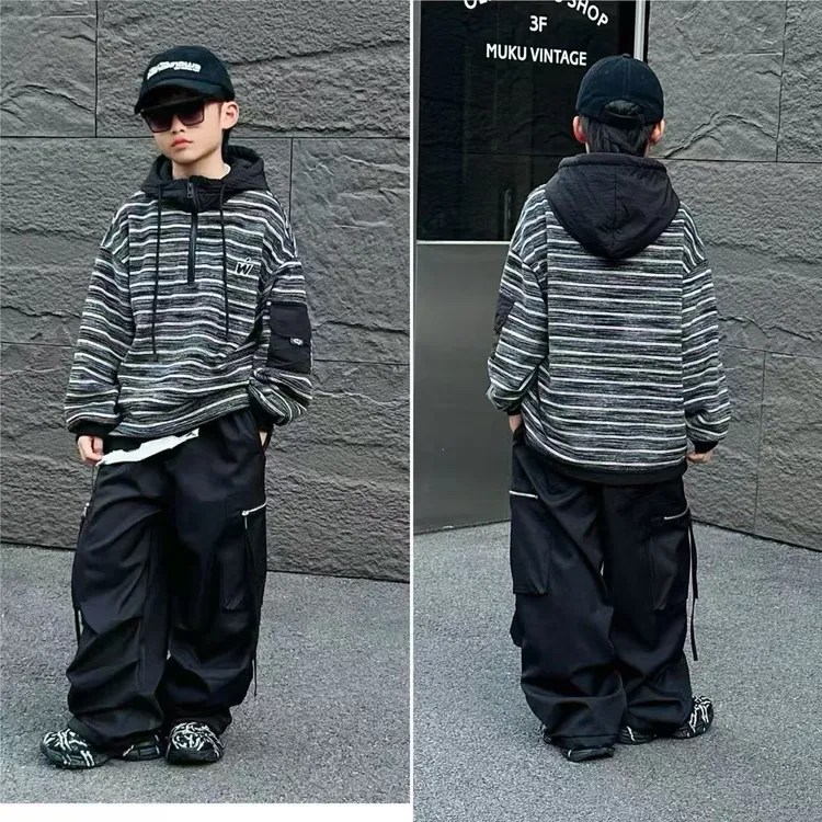 【嘟妈童装】青少年冬天加绒连帽卫衣2025冬装男女童加厚帽衫6067