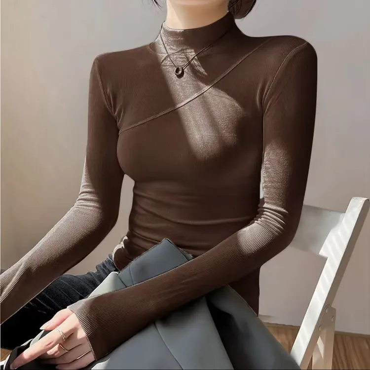 秋冬德绒加绒加厚半高领打底衫女内搭2025新款洋气保暖上衣t恤潮