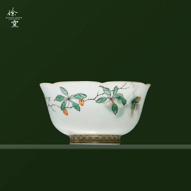 徐窑 枸杞葵口过枝杯（小）全手工粉彩手绘品茗景德镇粉彩世家