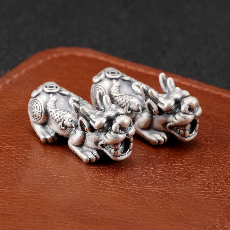 足银银制品 足银锦鲤貔貅散珠diy手绳银配饰年年有余串珠配件