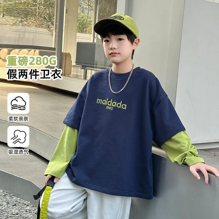 男孩卫衣春秋款2025爆款儿童洋气假两件帅气休闲男童春装WY559