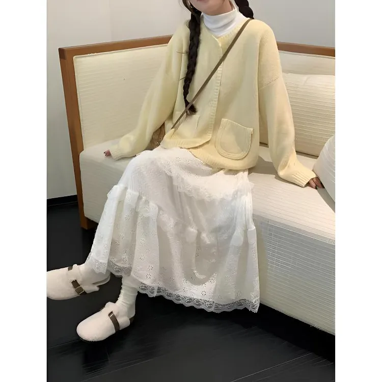 蕾丝蛋糕半身裙长裙显瘦高腰气质复古法式长款收腰温柔风小香风