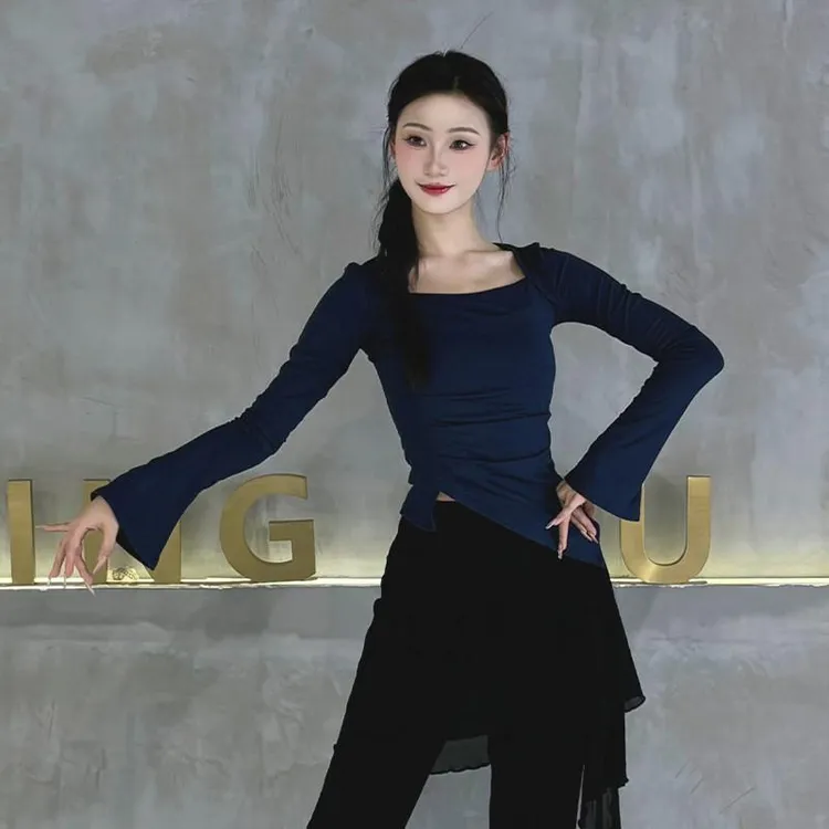 现代舞练功服女2025新款舞蹈服长袖修身显瘦古典舞形体基训服上衣