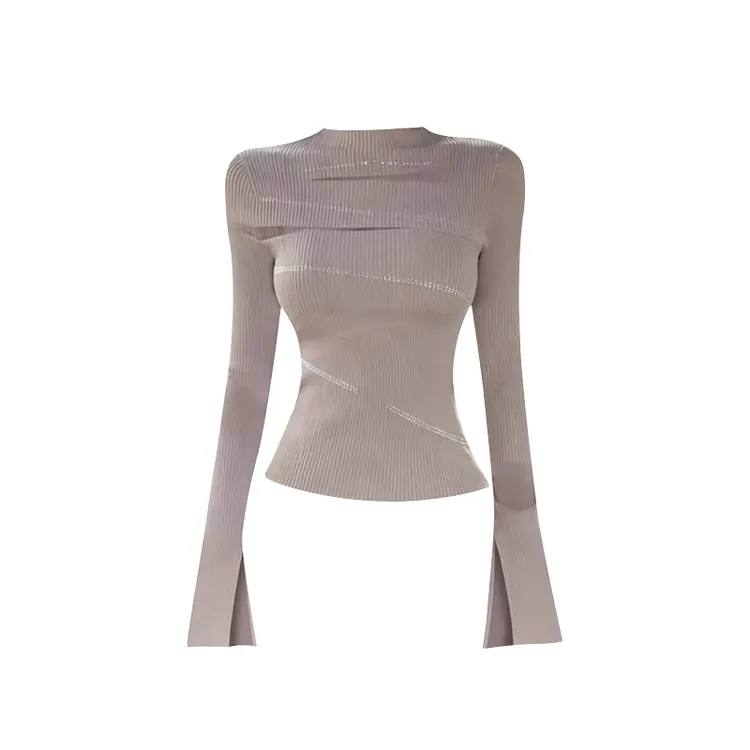 裴佳盈专属“许我耀眼”设计感ins风气质性感烫钻上衣秋纯欲针织衫