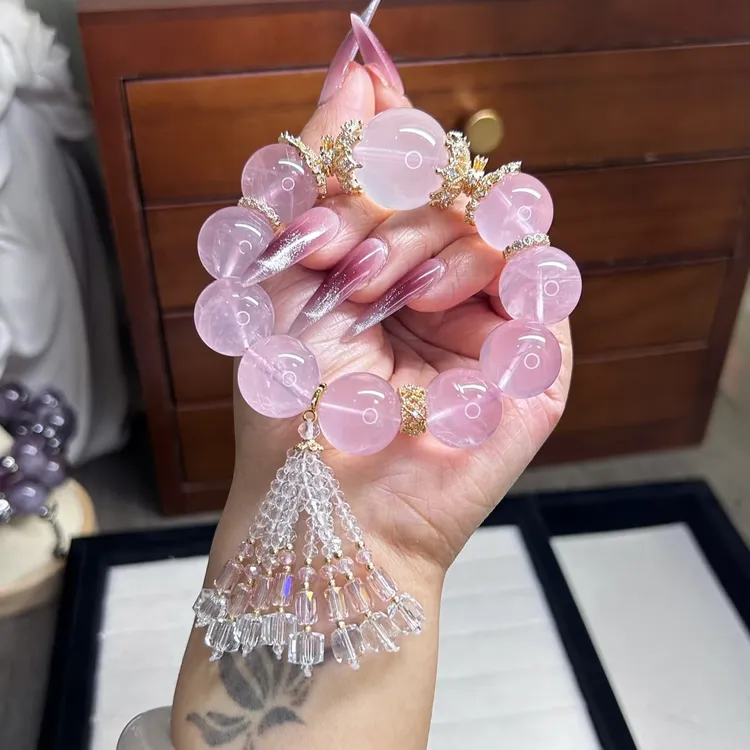 带证书【斩男款】保真纯天然粉水晶流苏绝美蜜桃色粉晶礼物闺蜜情侣