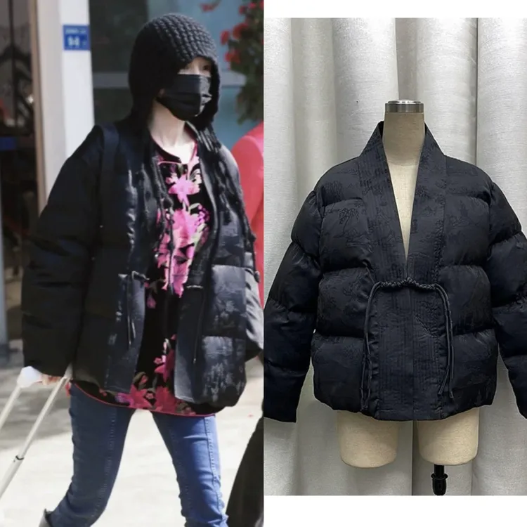 杨幂倪妮同款黑色提花新中式国风羽绒服外套女2025冬季新款面包服