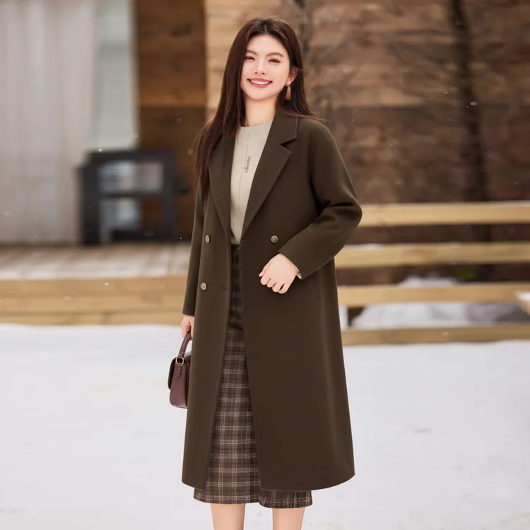 【仿毛呢加厚长款棉服】MsShe大码女装2025冬夹棉大衣外套S2511001